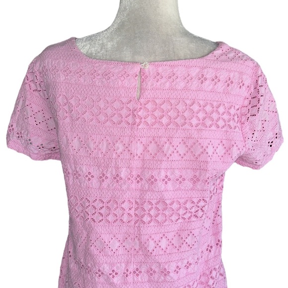 J. Crew Pink Eyelet Short Sleeve Top - 6 - Picture 6 of 11